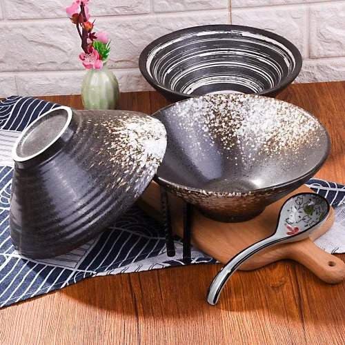 Vista 5 de Juego de 2 cuencos de cerámica para ramen, cuencos de sopa grandes de 32 onzas para Pho, Udon o fideos, cuencos de fideos esmaltados reactivos