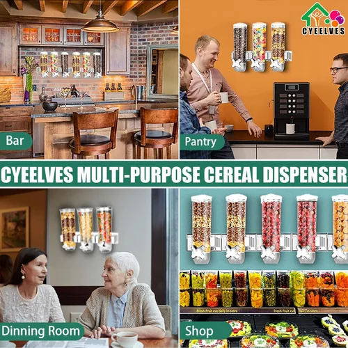 Vista 3 de Dispensador de alimentos montado en la pared, dispensador de cereales con taza, dispensador de alimentos secos montado en la pared, dispensador