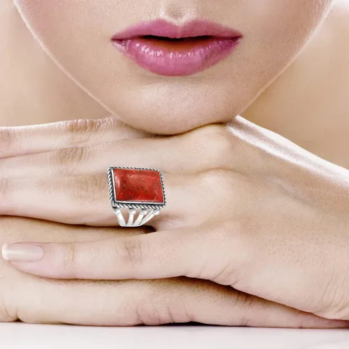 Vista 2 de Anillo turquesa de plata de ley 925 con piedras preciosas auténticas tamaño 6 a 11