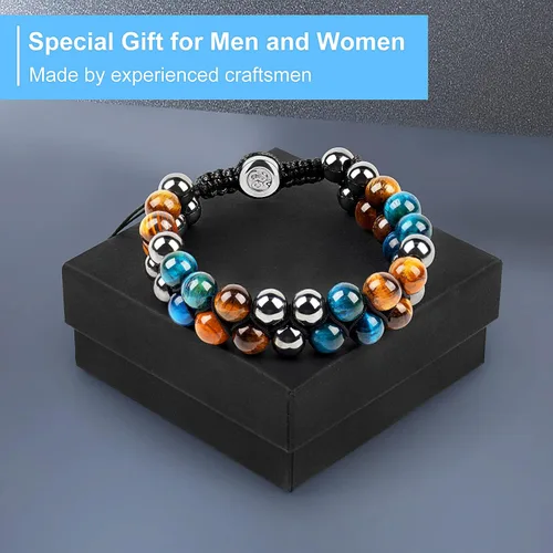 Vista 26 de Pulsera de triple protección, ojo de tigre malvado de ojo y obsidiana negra de 0.315 in, pulsera curativa para hombres y mujeres, pulsera curativa
