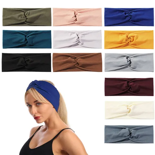 Vista 5 de Artilady Paquete de 12 diademas bohemias para mujer, bandas elásticas suaves para yoga para niñas, entrenamiento, correr, deporte, envoltura
