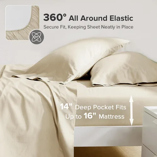 Vista 3 de Comfort Spaces Sábanas 100% algodón tamaño King, transpirables y ultra suaves, sábanas de algodón naturalmente fresco con bolsillo elástico de 14