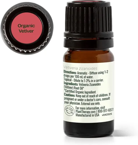 Vista 8 de Plant Therapy Aceite esencial de vetiver orgánico, 0.2 fl oz (1/6 oz) Aceite esencial puro sin diluir, ideal para meditación y cuidado natural