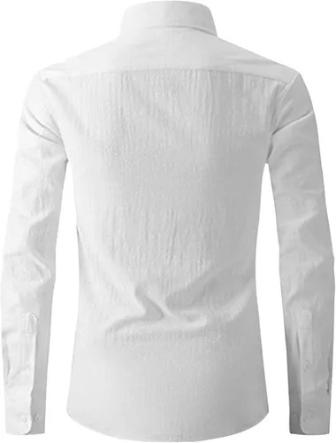 Vista 3 de RTRDE Camisas de manga larga elástica para hombre, camisa delgada de color sólido en pulgadas