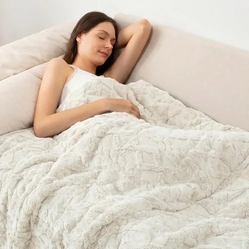 Vista 31 de Wemore Manta con peso de forro polar Sherpa para adulto, 10 libras de doble cara, acogedora y esponjosa, manta ultra mullida con parte superior