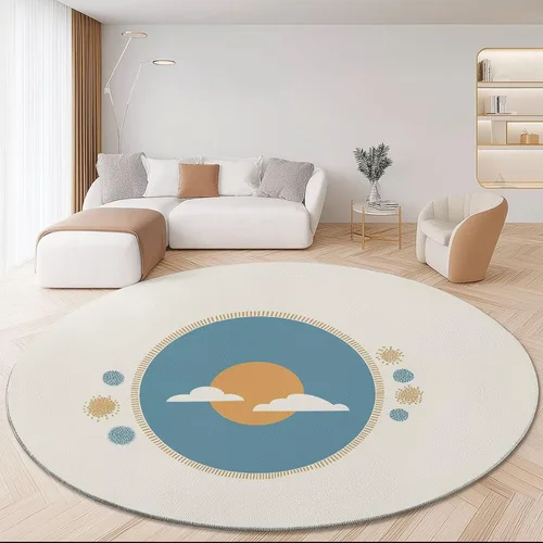 Vista 9 de Bath Mat Round Rug 2 ft, Boho Sun Line Mandala Washable Circular Rugs, Non Slip Absorbent Beige Circle Area Carpet for Kitchen Living Room Bedroom