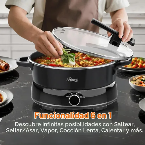 Vista 2 de Rosewill Olla Eléctrica Caliente de 12.7 QT Cocción Lenta con Múltiples Funciones, Diseño Dividido con Olla de Cocción más Ancha de 11.8 pulgadas