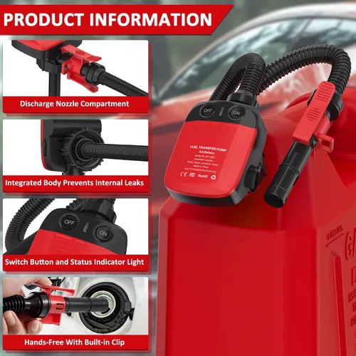 Vista 7 de Bomba de transferencia de combustible Aoteda alimentada por batería con sensor de parada automática, protección contra fugas (2.4 GPM), manguera