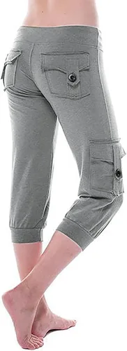 Vista 4 de RKSTN Pantalones capri para mujer para el verano 2024, leggings casuales ligeros, pantalones elásticos de cintura alta con bolsillos pantalones