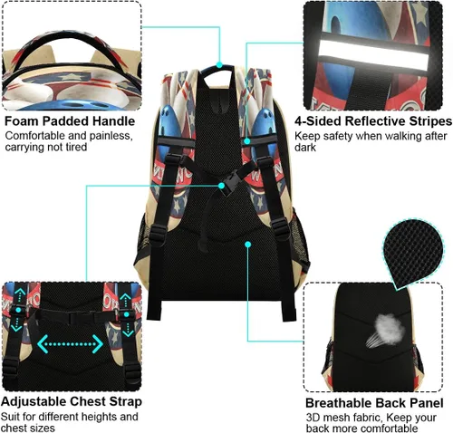 Vista 4 de Mochila escolar para laptop, mochila casual para adolescentes, niñas, mujeres, niños, hombres, universidad, viajes, Bola de bolos, Mochilas Daypack