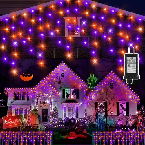 Vista 26 de Guirnalda de 400 luces LED con 75 gotas, de 33 pies, 8 modos de funcionamiento, de alambre transparente para decoración al aire libre, 400 modos