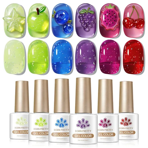 Vista 25 de Born Pretty Esmalte de uñas de gel de color ámbar cristal marrón naranja burdeos rojo negro para otoño e invierno, esmalte de uñas transparente