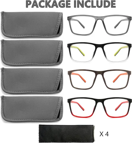 Vista 5 de 4 Pack Oversized Reading Glasses for Men, Blue Light Blocking Computer Readers, Anti UV Ray/Eye Strain/Glare