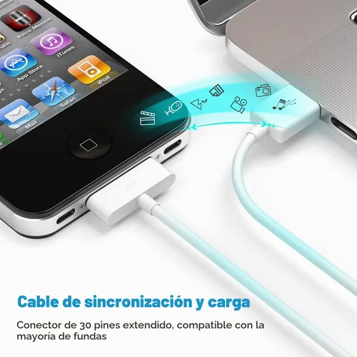 Vista 3 de Belcompany Cable de carga de 30 pines a USB para iPhone 4S, Apple MFi certificado USB Sync Data y cable de carga para iPhone 4/4s iPhone 3G/3Gs iPad