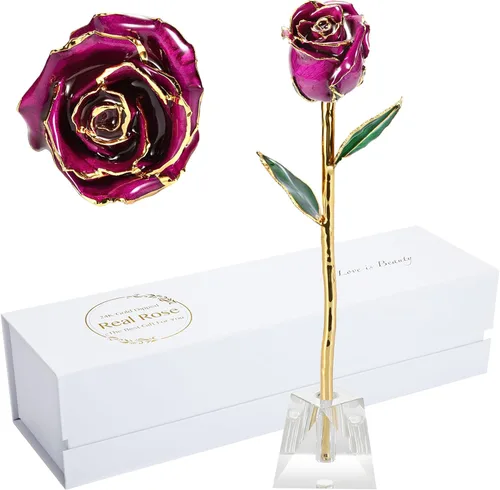 Vista 11 de Regalos para mamá, rosa dorada, rosa bañada en oro hecha de rosa real, regalos para ella y los mejores regalos para la madre, rosas doradas