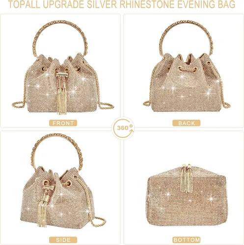Vista 4 de Bolso de noche con diamantes de imitación para mujer, bolso de mano plateado con diamantes brillantes para mujer, fiesta, club, boda, baile