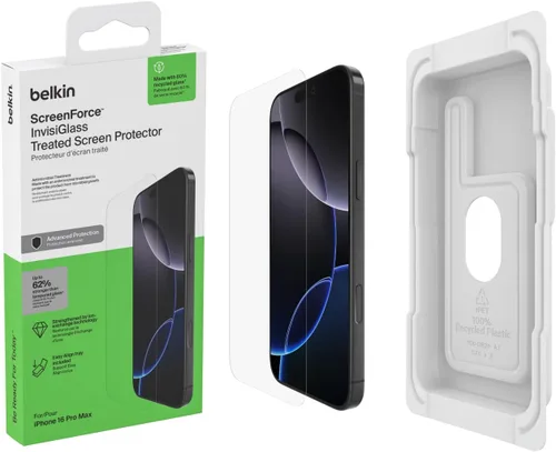 Vista 12 de Belkin ScreenForce InvisiGlass - Protector de pantalla de privacidad para iPhone 16 Plus, protección contra impactos resistente a los arañazos