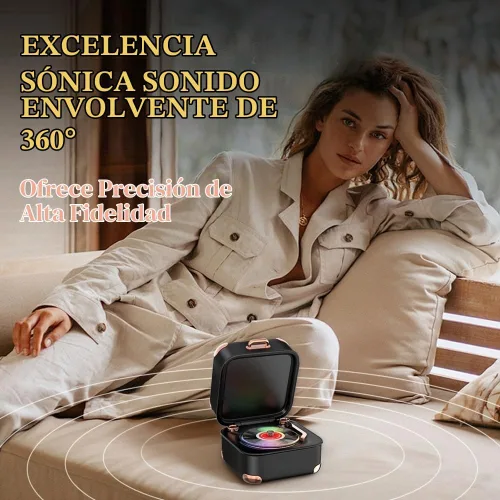 Vista 4 de Altavoz Bluetooth retro con luz de vinilo RGB, Turnables, tocadiscos pequeño, deco estética, sonido estéreo, batería larga, mini altavoz vintage