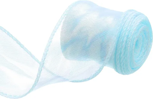 Vista 64 de MECCANIXITY - Cinta de organza con cable de 1 1/2" de ancho, brillante, transparente, con brillo irisado en tonos pastel, cinta de gasa para Beige