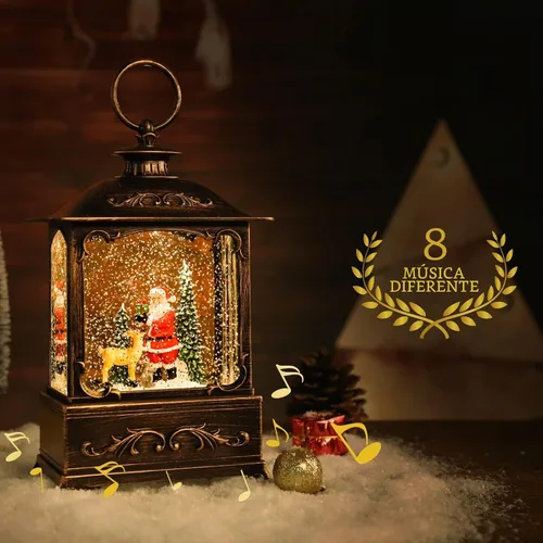 Vista 3 de Farol de Navidad con USB + Música, Globo de Nieve con Agua de Navidad, Portátil, Creativo, Lindas Decoraciones de Navidad y Regalos Encantadores