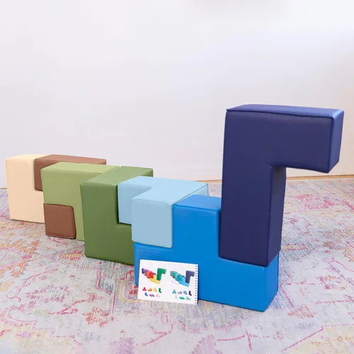 Vista 8 de ECR4Kids SoftZone Bloques de Construcción Cerebrales, Puzzle de Espuma, Tono Tierra, 7 Piezas