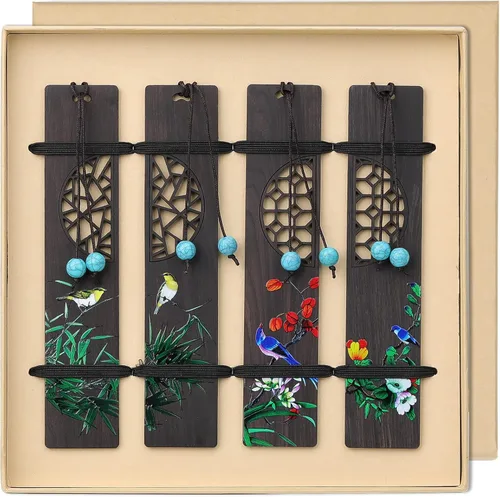 Vista 2 de ZIZZON Marcapáginas de madera para hombres y mujeres, hecho a mano, tallado en madera natural, arte hueco y pintado, regalo ideal para hombres