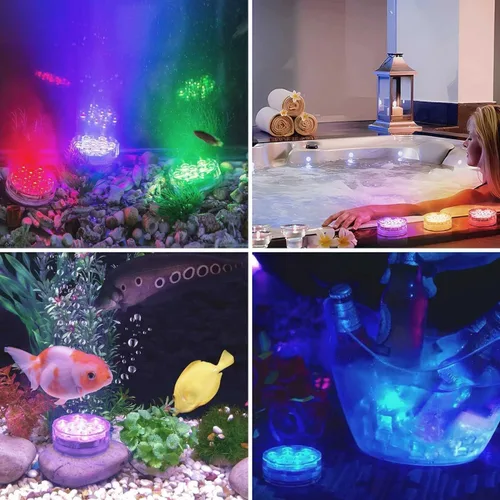 Vista 4 de Luces LED sumergibles con control remoto, 13 colores, 4 modos, funciona con pilas, luz LED subacuática para piscina enterrada y piscina sobre