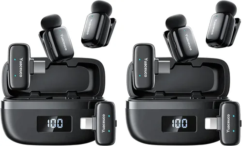 Vista 12 de Mini micrófono inalámbrico Yuaceuco para tabletas Android iPhone 2TX+1 C RX+1 Adaptador Lightning+Funda de carga