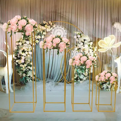 Vista 4 de TFCFL 4 jarrones para centros de mesa, soporte de flores de boda, soporte de arco de boda, jarrón de metal, soporte de columna, jarrón geométrico