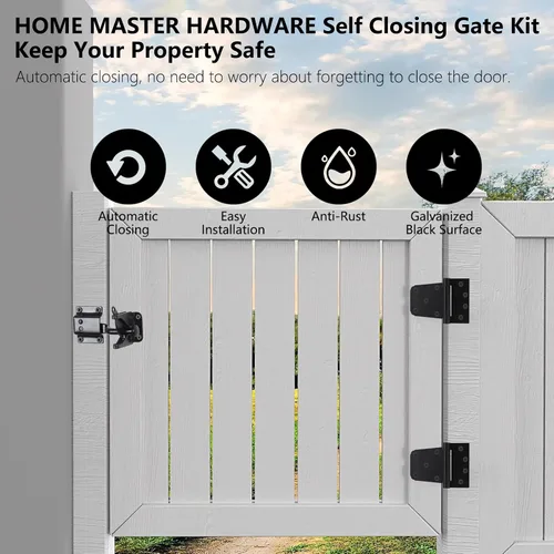 Vista 4 de HOME MASTER HARDWARE Kit de puerta de cierre automático, bisagras en T de resorte de 3.5 pulgadas, paquete de 2 + pestillo de puerta autoajustable