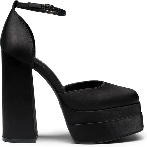 Vista 3 de DREAM PAIRS Zapatos de tacón alto y grueso para mujer, con puntera cerrada, puntera cuadrada, correa al tobillo, para boda, fiesta, zapatos de tacón