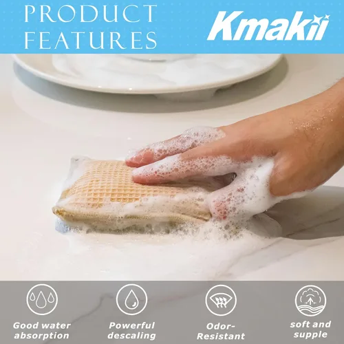 Vista 5 de KMAKII Esponjas de cocina de bambú, esponja para platos, esponjas de limpieza súper absorbentes, paquete de 12