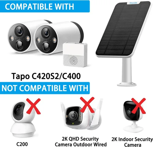 Vista 3 de Carga de panel solar de 4 W compatible con cámara TP-Link Tapo C420/C420S1/C420S2/C420S4/C425, con cable de carga impermeable de 13.1 pies, IP65