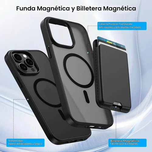 Vista 3 de Funda magnética tipo cartera para iPhone 12 Pro Max, 3 tarjeteros Compatible con MagSafe, con ranura para tarjeta de crédito desmontable, ajuste