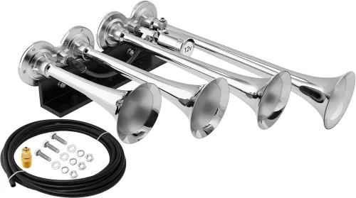 Vista 9 de Vixen Horns - Cuerno de tren para camión/coche. 4 Bocinas de aire con trompetas negras (XLong). Sonido súper fuerte en dB. Se adapta a vehículos
