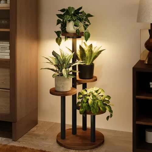 Vista 8 de Bamworld Soporte para Plantas de Esquina Interior de Metal y Madera Estante para Plantas Exterior Soportes Altos para Plantas Mesas para Plantas