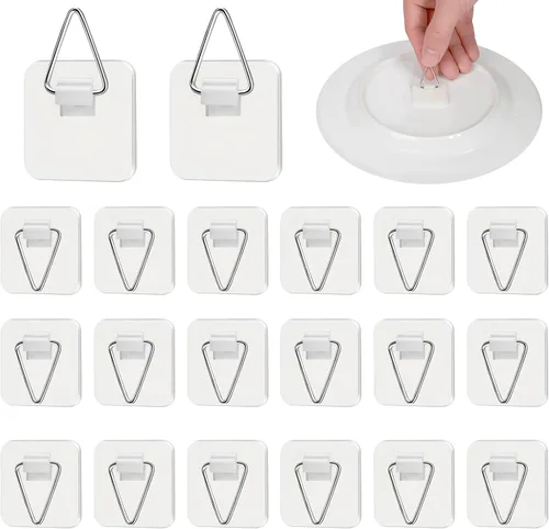 Vista 8 de mwellewm 20 Piezas Colgadores de Platos Adhesivos Invisibles Soportes Verticales de Platos para la Pared Ganchos Placas Decorativas Soportes