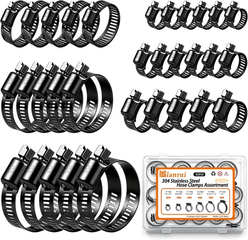 Vista 14 de Dianrui - Kit de surtido de 42 abrazaderas de manguera, abrazaderas de manguera de tornillo sin fin de acero inoxidable 304 de 1/4"–1-1/8" (6-29mm)