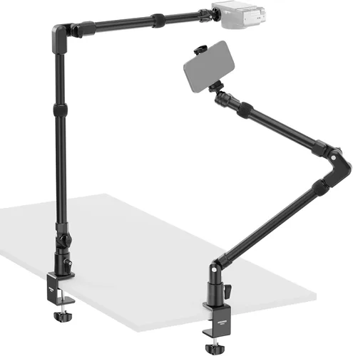 Vista 13 de NEEWER Kit de Soporte de Cámara Mejorado con Brazo de Boom Telescópico de Tres Pliegues (Carga Máxima 2lb), Soporte de Escritorio Telescópico
