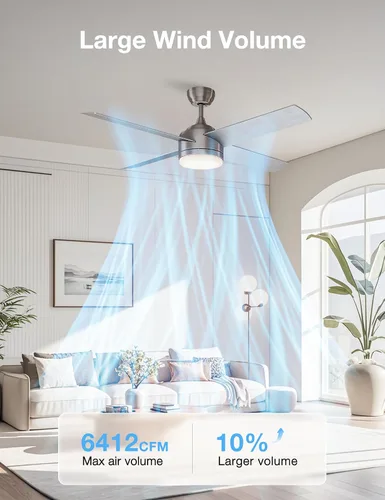 Vista 3 de warmiplanet Ventilador de techo con luz LED y control remoto, motor cepillado, 52 pulgadas (4 cuchillas)