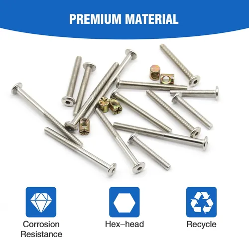 Vista 3 de Socell Juego de 61 piezas de repuesto de accesorios para muebles de cuna, litera de cuna, tapa hexagonal de acero inoxidable, tornillos de barril