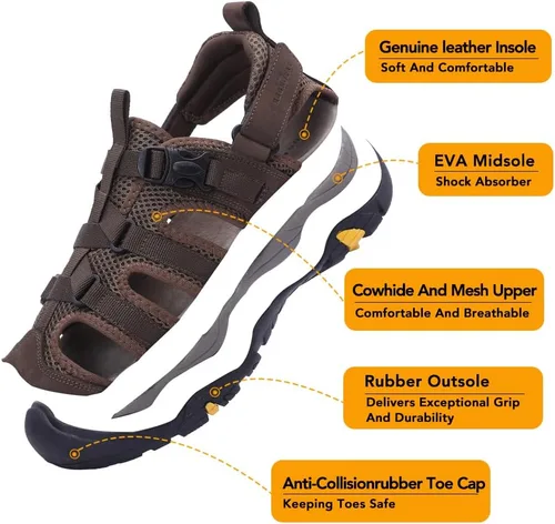 Vista 2 de MGGMOKAY Sandalias de cuero para hombre con punta cerrada para senderismo, caminar, agua, playa, atlético, al aire libre, pescador
