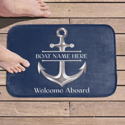 Vista 26 de Tapete náutico personalizado con nombre personalizado, alfombra de bienvenida para yate, puerto deportivo, muelle o retiro en el lago, tapete