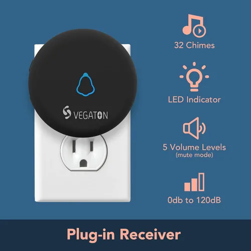 Vista 4 de Kits de timbre inalámbrico con nivel de impermeabilidad IP55, rango de 500 pies, 5 niveles de volumen con 32 timbres de puerta, flash LED