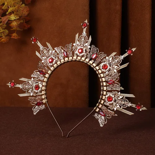 Vista 6 de Halo Crown Headpiece Zip Tie Gold Sunburst Crown Queen Headdress Goddess Headband Wedding Renaissance Tiara Birthday Party Photo Shoot Cosplay