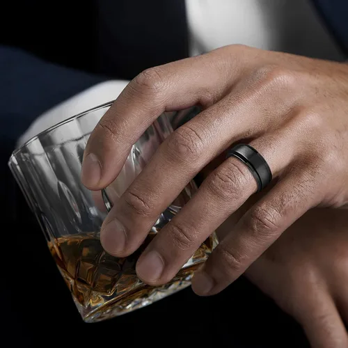 Vista 20 de LAOYOU Anillo giratorio para hombre para alivio de la ansiedad 0.315 in de acero inoxidable negro anillo de ansiedad con incrustaciones de cadena