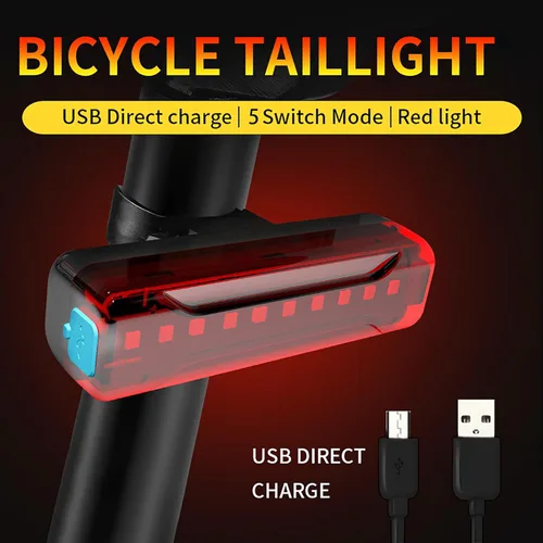 Vista 6 de Luz trasera de bicicleta, recargable por USB, luz trasera de 40 horas de larga duración, luz trasera LED brillante, 5 modos, IPX5 impermeable, luces
