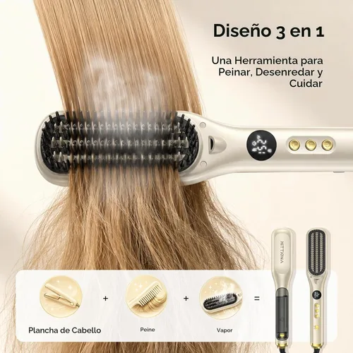 Vista 2 de HITTIONA Cepillo alisador de pelo de vapor para mujeres, vapor para domar Oro champán