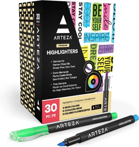 Vista 8 de ARTEZA Resaltadores – Juego de 60 colores neón surtidos con puntas de cincel estrechas, tinta de secado rápido para la escuela, oficina, diario