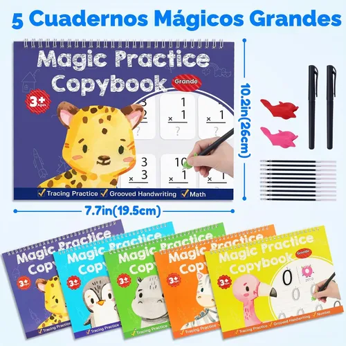 Vista 2 de Grandes libros de práctica de escritura con ranuras mágicas para niños, libros de escritura con ranuras reutilizables, libros de trazado de números